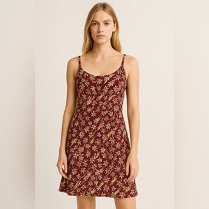 Vintage Iolani Hawaii Slip Dress Tropical Palm Floral Maroon Women’s S